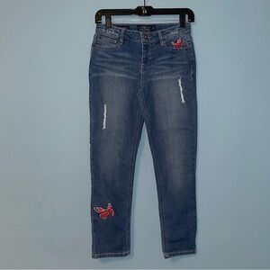 Lucky Brand Distressed Dylan Boyfriend Jeans with Butterflies Size 12